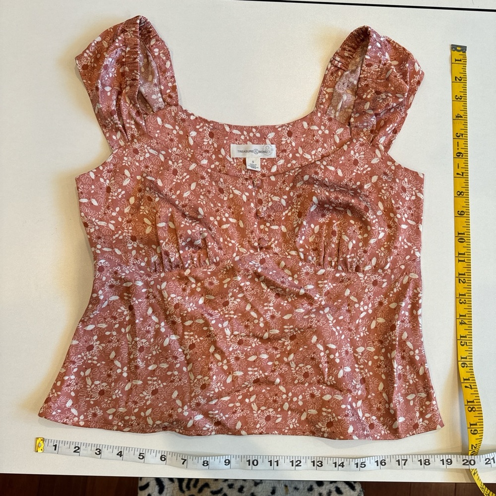 Treasure & Bond Floral Cap Sleeve Blouse in Pink and White